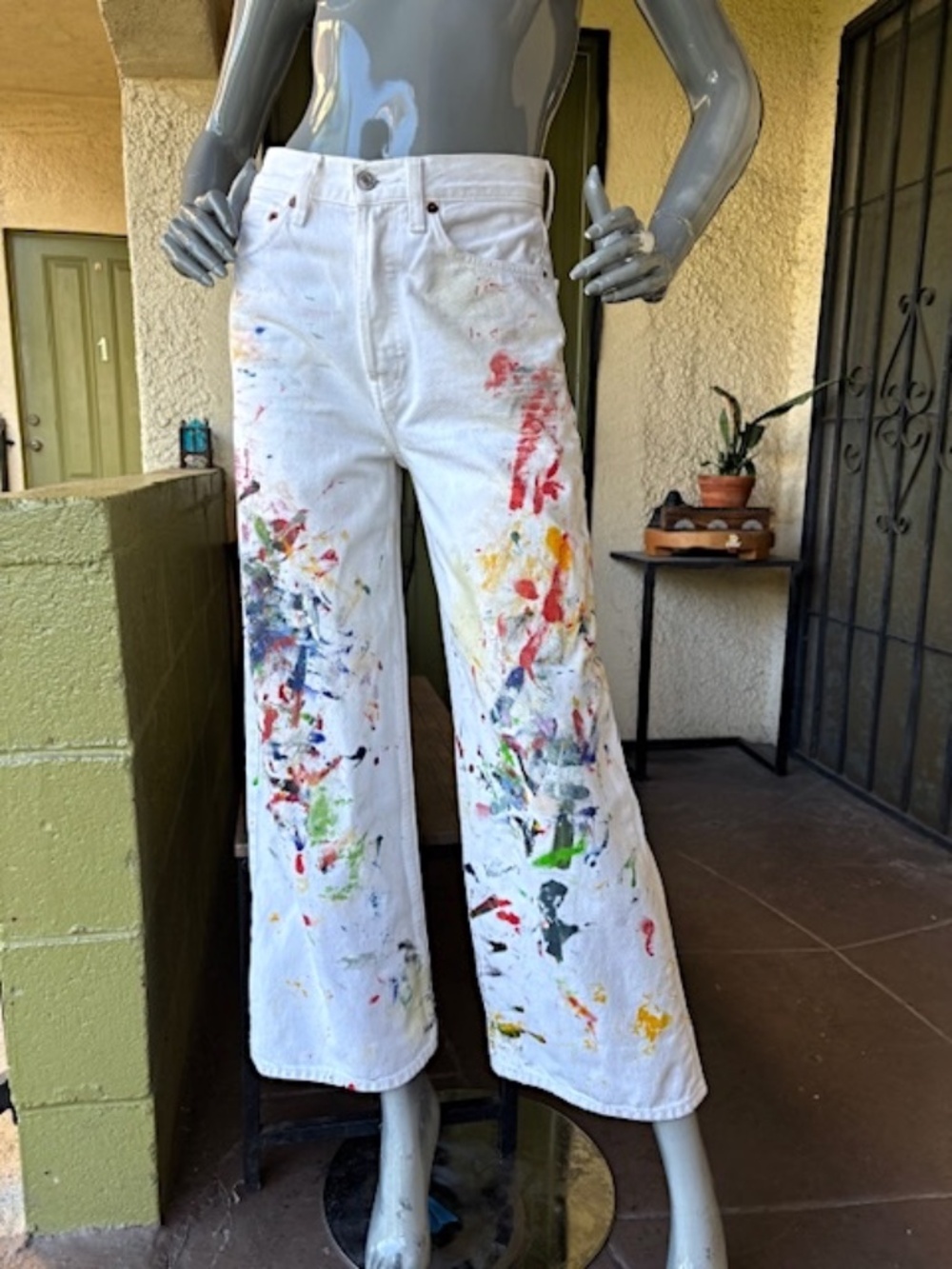 RE/DONE Originals Paint Splattered High-Rise Wide-Leg CroppedJeans EUC/sz 25